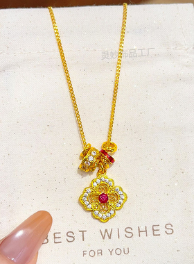 沙金花丝点钻镂空花朵项链四叶花