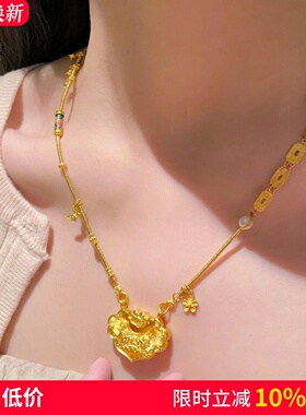 女沙金999锦鲤锁双勾毛衣链吊坠