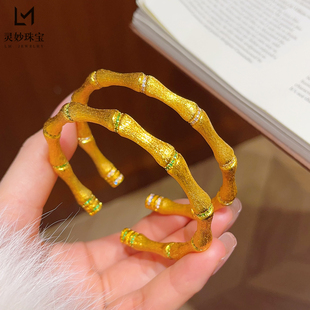 金店同款沙金点钻拉丝节节高生竹节手镯实心富贵竹手镯精致送女友