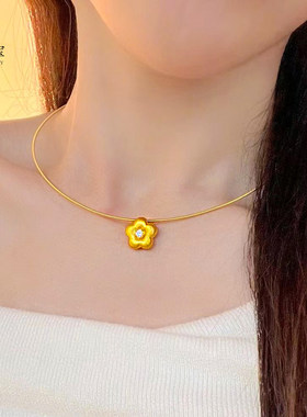 女沙金999点钻拉丝小金花朵项链