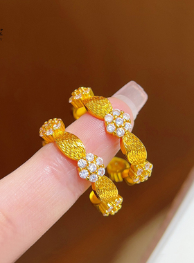 女沙点钻拉丝花朵戒指缎带食指戒