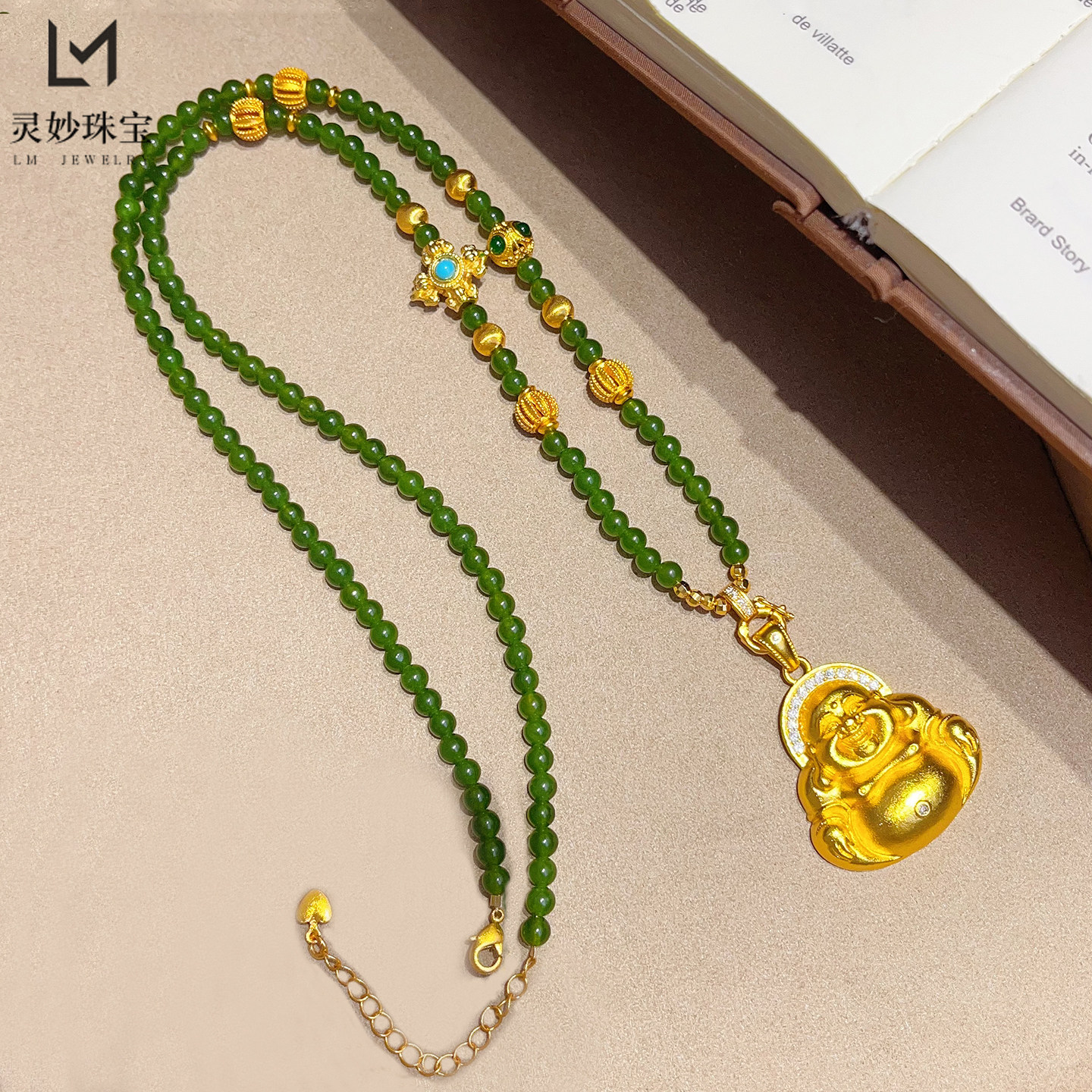 新中式古法沙金点钻弥勒佛绿玉髓圆珠毛衣链金刚杵猫眼项链送女友,饰品/流行首饰/时尚饰品新,项坠/吊坠,淘宝优惠券,粉丝福利购,淘宝优惠卷