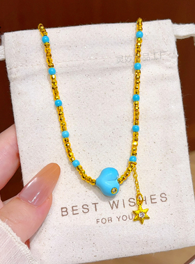沙金绿松爱心屁桃蹦迪珠项链点钻