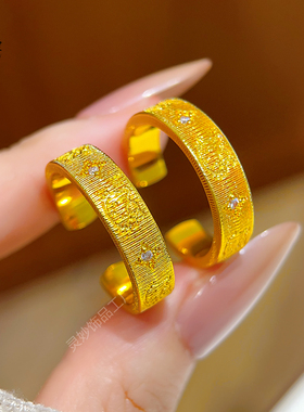 古法沙金点钻拉丝kt凯蒂猫戒指女