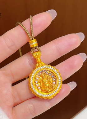 女沙金点钻黄财神嘎乌盒吊坠项链