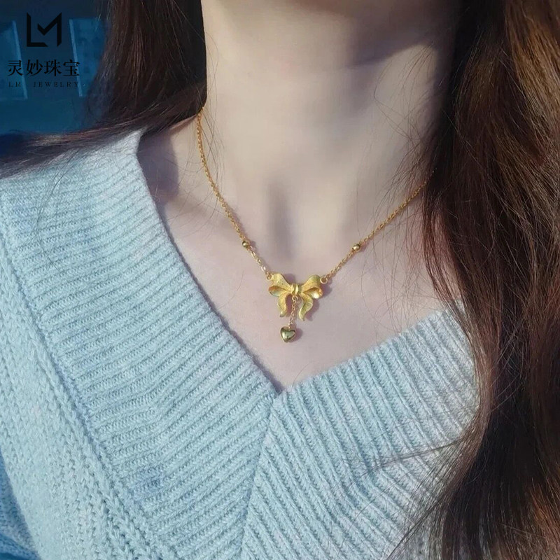 金店同款在逃公主锁骨项链蝴蝶结吊坠爱心套链气质网红送女友礼物