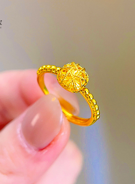 女沙金999爆闪花丝小方糖戒指