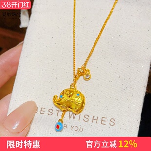 金店同款沙金绿松如意吉象吊坠项链炸珠小象锁骨链时尚送女友礼物