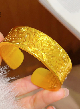 女沙金釉面心经莲花开口手镯