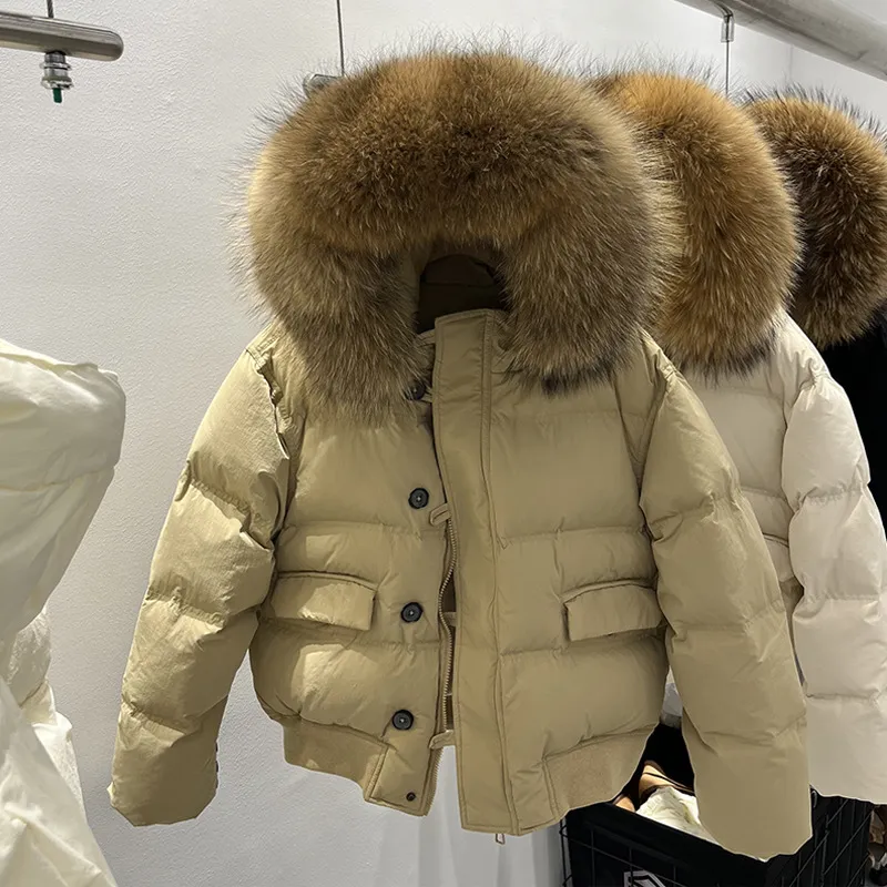 跨境冬新款韩国中大童大毛领羽绒服棉服女短款宽松加厚冬装外套潮