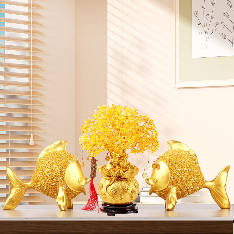 发财树客厅酒柜电视柜金鱼摆件