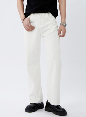 TRIPLE白色复古高级感丹宁牛仔长裤直筒弯刀宽松垂感高腰休闲通勤