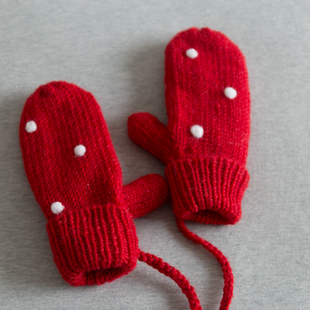 【动物与园】19AW限量款原创手工全羊毛毛线红色点点手套 红手套