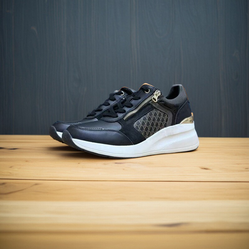 lumberjack时尚休闲鞋女厚底增高运动鞋百搭拉链设计黑色系带鞋zi