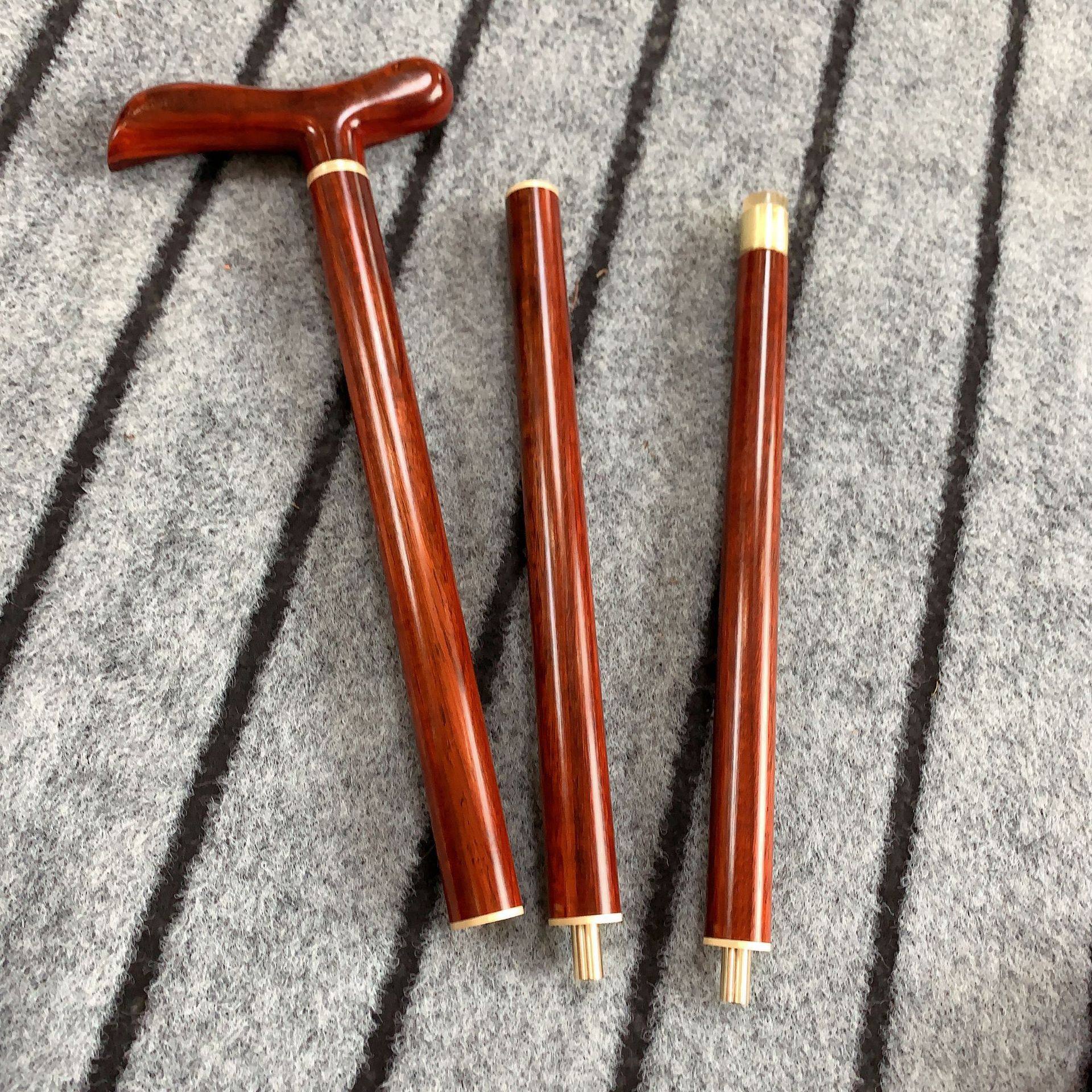 紫檀木拐杖三节可拆卸手杖方便携带登山杖老人红木拐棍厂家