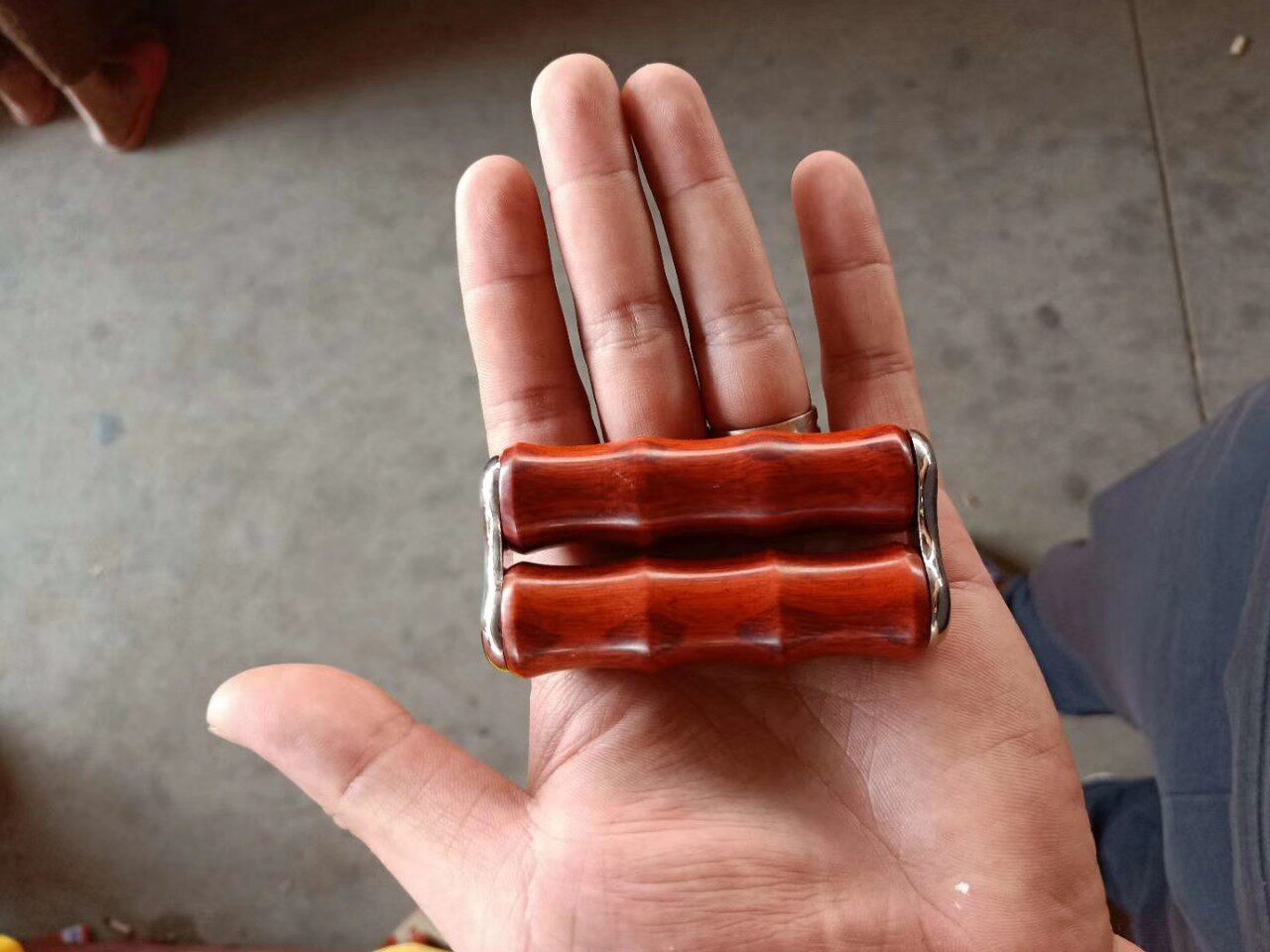 手把件紫光檀按器木质手掌按器,手把按轮,双轮按器乌木