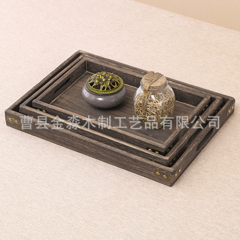 日式木质托盘新款实木茶盘创意炭烧桐酒店托盘水果面包披萨盘现货