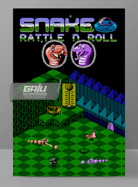 双蛇城装饰画FC红白机响尾蛇墙画NES游戏Snake Rattle n Roll挂画