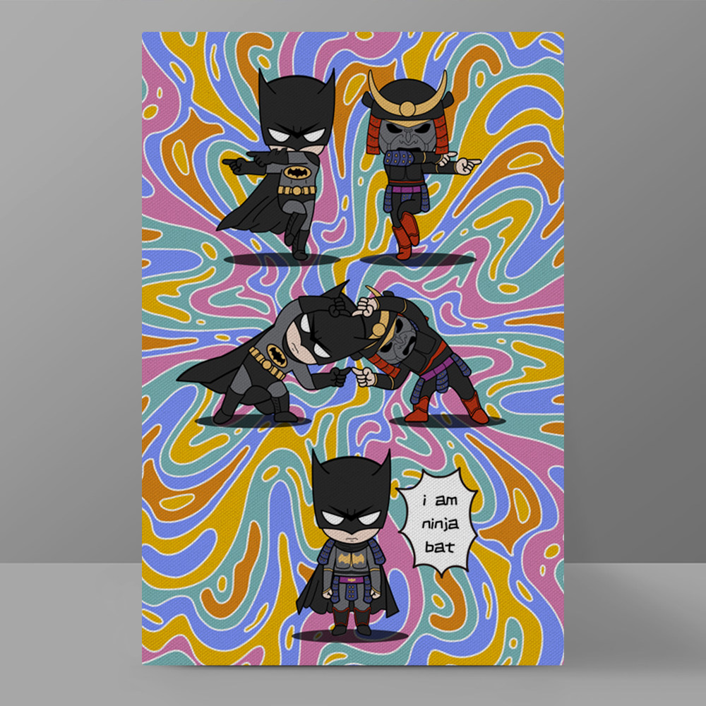 忍者蝙蝠侠装饰画创意龙珠融合术搞笑超级英雄动漫原创设计挂画