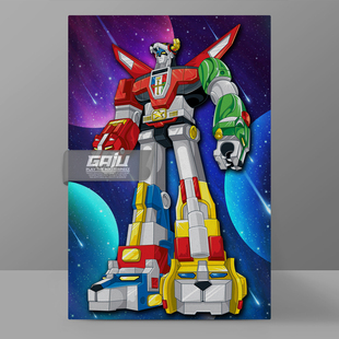 战神金刚装饰画Voltron壁画百兽王Golion墙画动漫原创收藏挂画