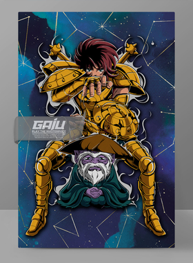 童虎装饰画天秤座壁画Libra Golden Saint墙画Dohko原创收藏挂画