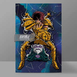 童虎装饰画天秤座壁画Libra Golden Saint墙画Dohko原创收藏挂画