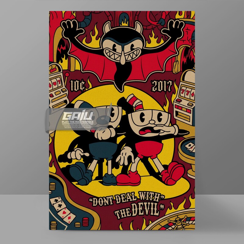 茶杯头挂画Cuphead茶杯头大冒险美式复古游戏装饰画电竞房壁画