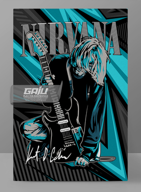 涅槃乐队装饰画NIRVANA壁画科特柯本墙画垃圾摇滚乐队原创挂画