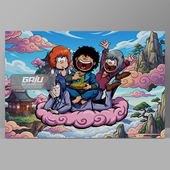 忍者小英雄装 饰画伊贺野河马丸墙画怀旧动漫怪侠卡仔壁画原创挂画