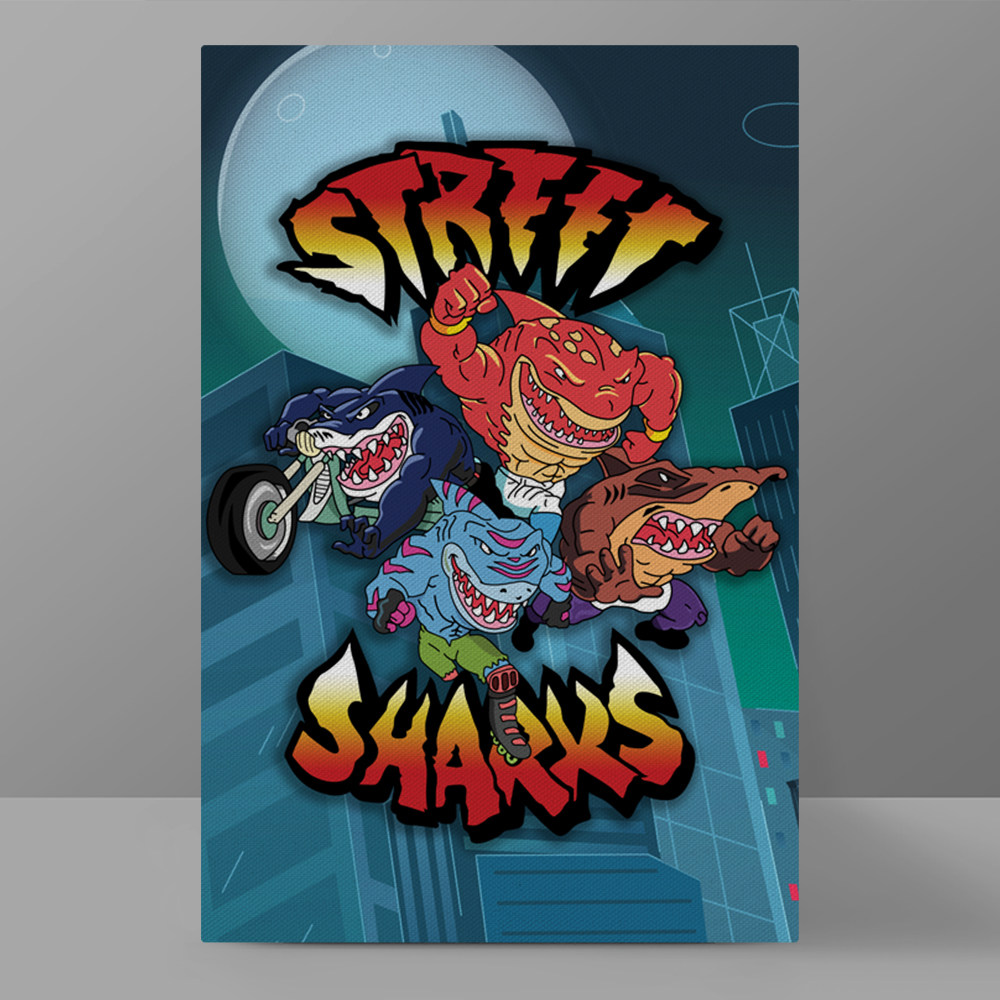 鲨鱼侠装饰画80后怀旧动画片街头鲨鱼street sharks原创设计挂画