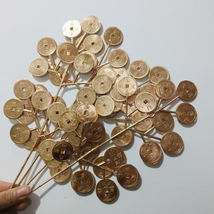 金色铜钱叶仿真花新年福桶装饰材料金色尤加利银杏叶金钱叶