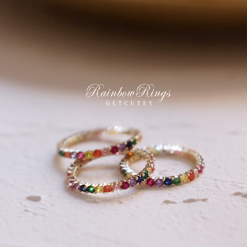 联合彩虹超细网红ins日韩风戒指