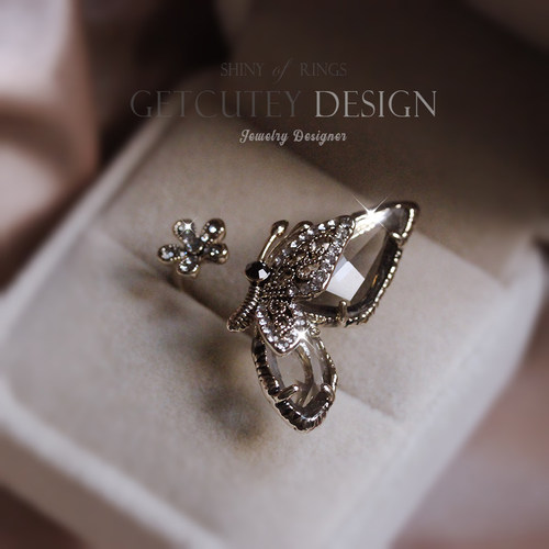GETCUTEY合成水晶蝴蝶女日韩戒指
