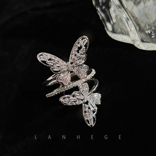 高级感镂空闪钻开口是指戒指女时尚 蝶恋绮梦 指环 法式 联合格