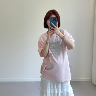 烫钻宽松慵懒风舒适亲肤上衣遮肚 T恤夏季 配小包孕妇装 短袖