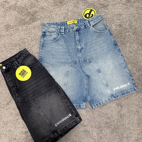 Protect   Y2k Vintage Harajuku Short 美式P刺绣牛仔五分裤短裤