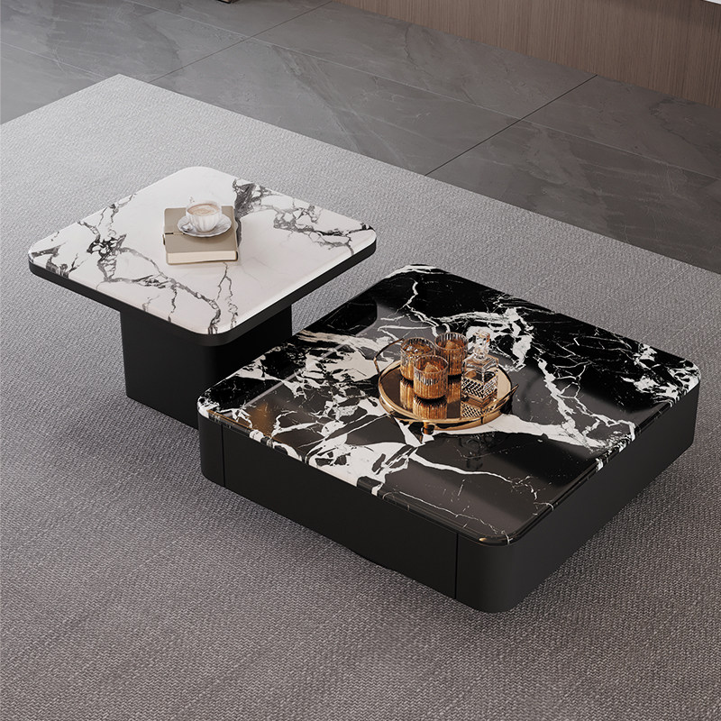 意式轻奢岩板茶几组合现代简约客厅家用设计师高级感茶几组合茶台