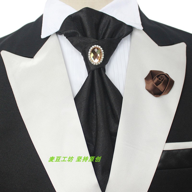 水钻香槟金色懒人免打礼服领带