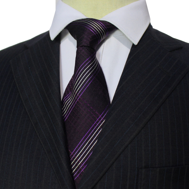 紫色白色十字交叉格子真丝领带商务职业桑蚕丝领带男礼盒装J170