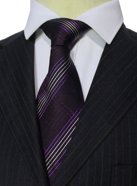 紫色白色十字交叉格子真丝领带商务职业桑蚕丝领带男礼盒装J170