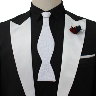 新品少量原创白色祥云银丝葫芦领带免打韩版婚纱楼旅拍燕西服1254