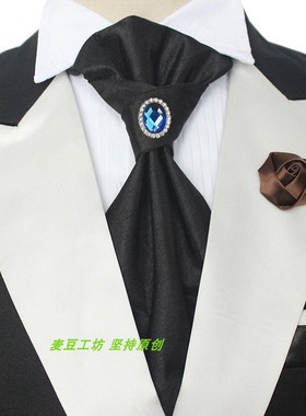 镶嵌水钻蓝色香港结懒人免打礼服宽法式领带摄影婚纱楼旅拍A-1205