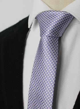 紫色千鸟格真丝桑蚕丝领带男潮韩窄学生校园风个性结婚5cm厘米