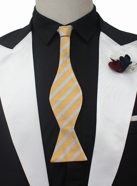 金黄银灰色斜条纹真丝桑蚕丝葫芦型领带免打燕尾服西服1260