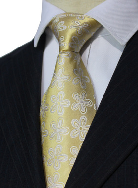 金黄色绸缎感光泽好百分百桑蚕丝领带男商务真丝领带晚会礼盒J166