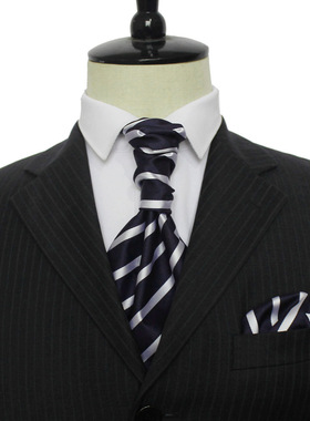 深兰白色条纹男士礼服领带 宽领带领结爱斯科方便式领巾 A-1120
