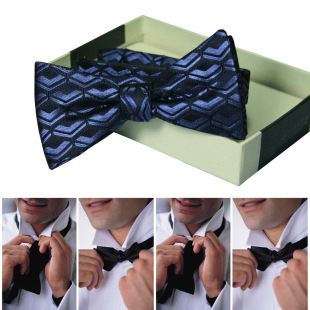 领花P269 自己打结 兰黑色波浪图案真丝领结 手打葫芦桑蚕丝领结