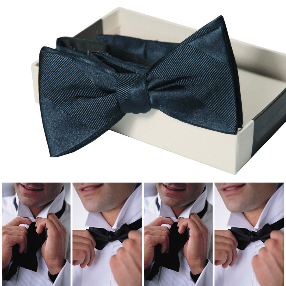 深兰色条纹领结 手打葫芦真丝桑蚕丝领结 自己打结的领花P280