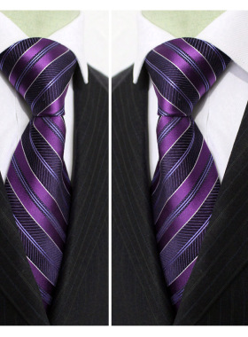 紫黑色提花真丝桑蚕丝领带男正装商务9cm职业工作男士礼盒装J123
