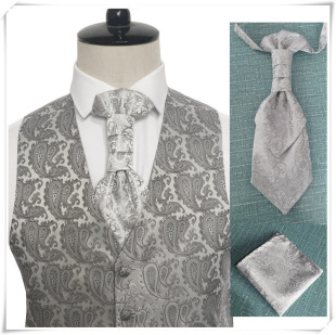 560 爱斯科领带胸巾A 银灰色银丝港式 礼服领带宽领带口袋巾欧式